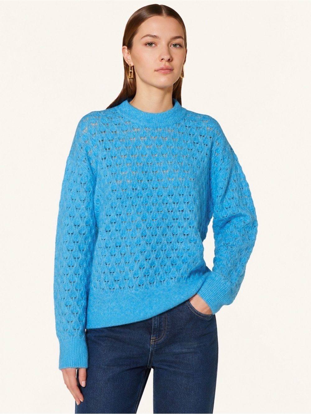 Samsoe Samsoe Alpaca Merino Wool Pointelle Knit Anour Sweater Blue Size S NWT